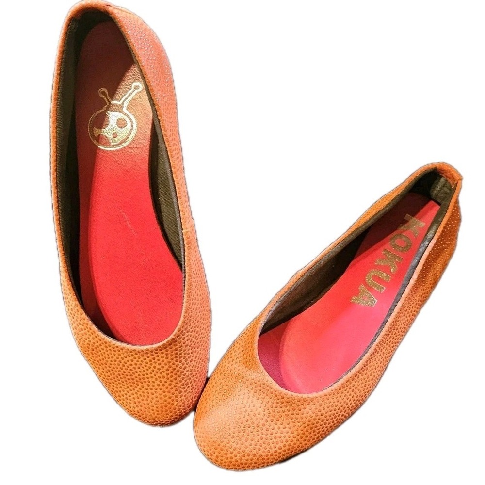 Kokua Ballet Flats Orange Polka Dot Leather Shoes Women 8.5 EU 40 Spain 1-01056